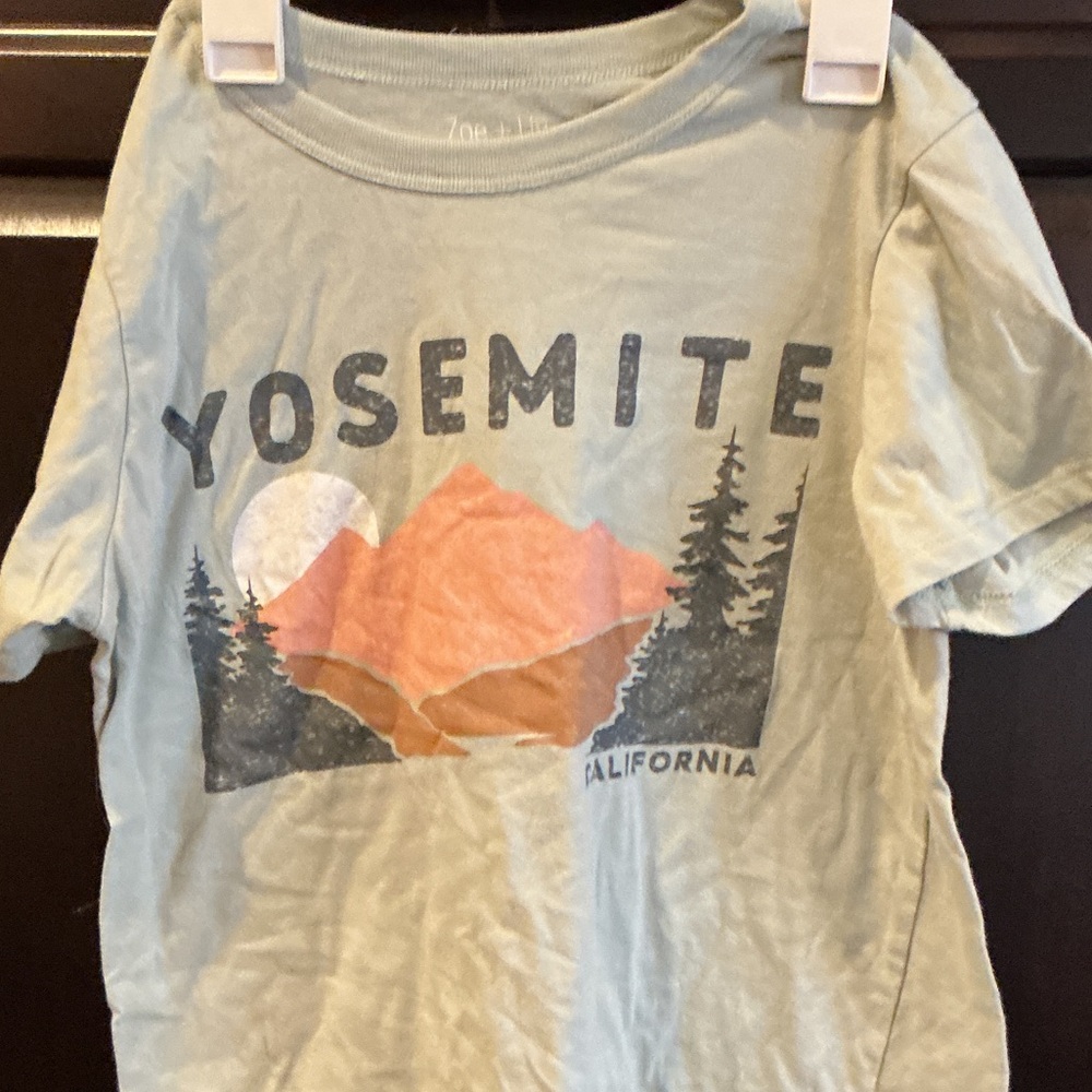 Zoe + Liv Yosemite Graphic Tee - Sage Green with Orange Mountains